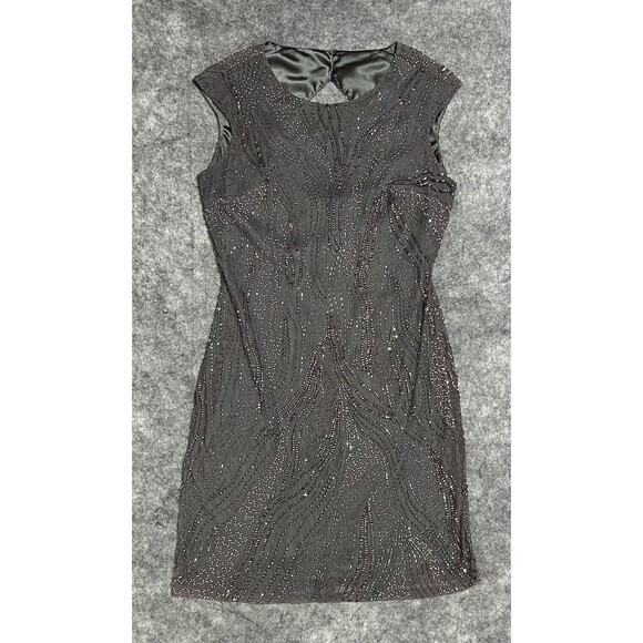 Kay Unger Phoebe Beaded Sheath Dress Women's 10 Gray Formal Wedding Guest Lined - Picture 1 of 17